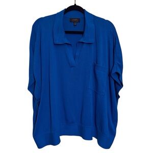 Banana Republic XL/XXL Blue Cotton Linen Knit Sweater Collared Patch Pocket